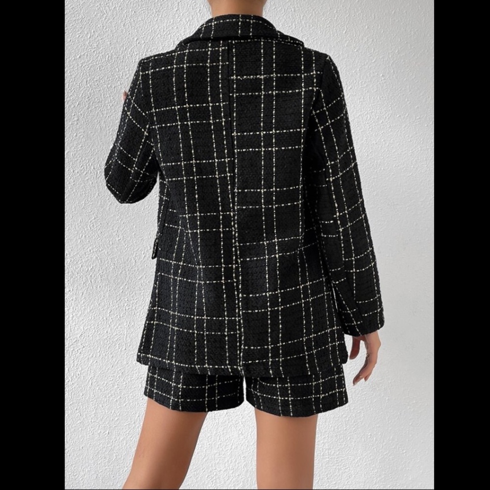 NWOT! Black Gold Windowpane Tweed Blazer & Short Set, Size XS - Picture 2 of 9